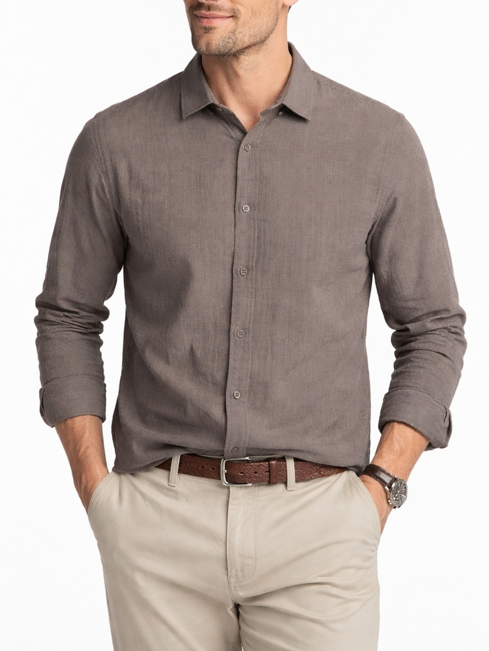 APT. 9 Men’s Button Down Shirt XL Brown Cotton Linen Blend Long Sleeve NWT